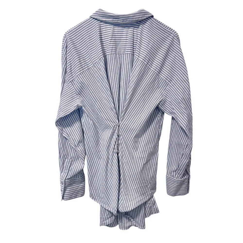 Cinq a Sept Mariezehl Long Sleeve Pinstriped Ruched Poplin Top Women's size M - Picture 6 of 9